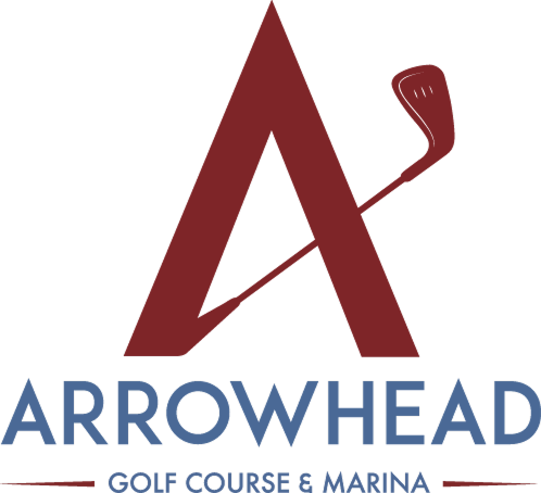 Logo for Arrowhead Golf Course & Marina features a large red “A” with a diagonal line forming a golf club—perfect inspiration for your kitchen remodel. Below, ARROWHEAD GOLF COURSE & MARINA appears in blue capital letters. Logo for Arrowhead Golf Course & Marina features a large red “A” with a diagonal line forming a golf club—perfect inspiration for your kitchen remodel. Below, ARROWHEAD GOLF COURSE & MARINA appears in blue capital letters.