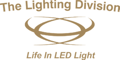 Logo with the words The Lighting Division above a stylized oval design, and the phrase Life In LED Light below, all in gold—perfect for adding a touch of elegance to your kitchen remodel—on a transparent background.