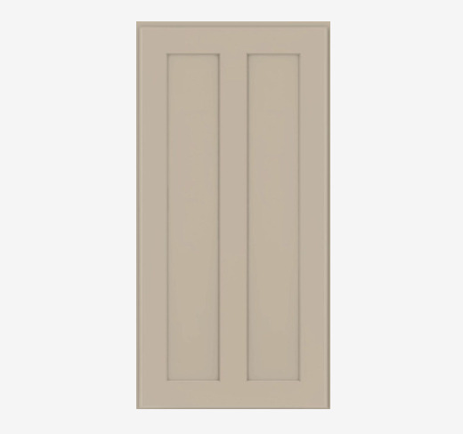 A beige door with a two-panel design on a white background. The door has a simple and elegant look.