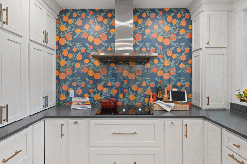 kitchen interior with patterned tile