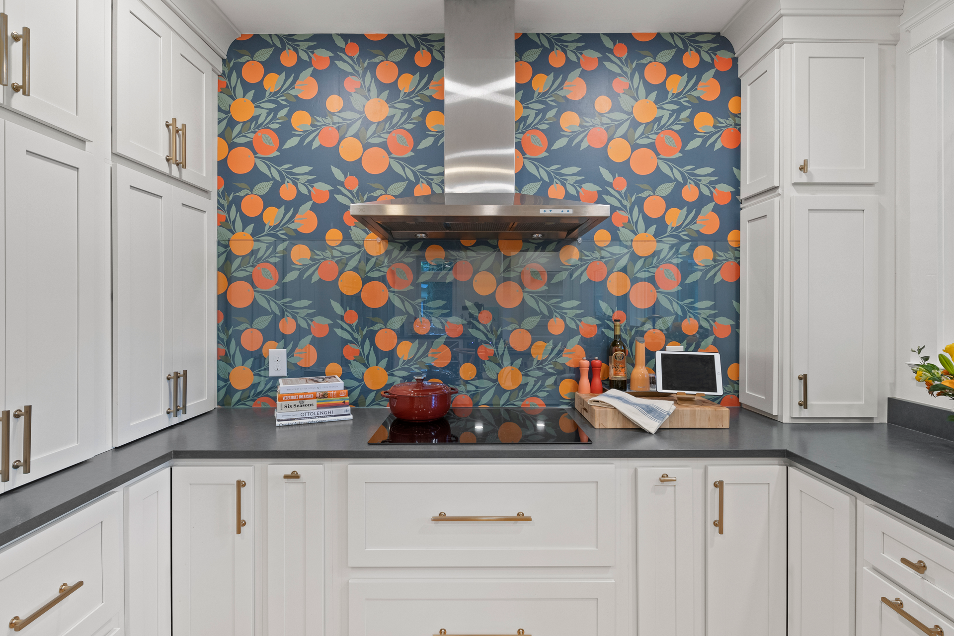 kitchen interior with patterned tile