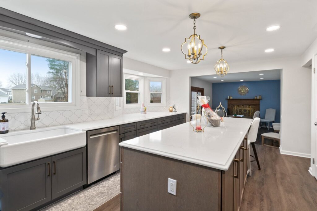 Kitchen interior with island and dining space